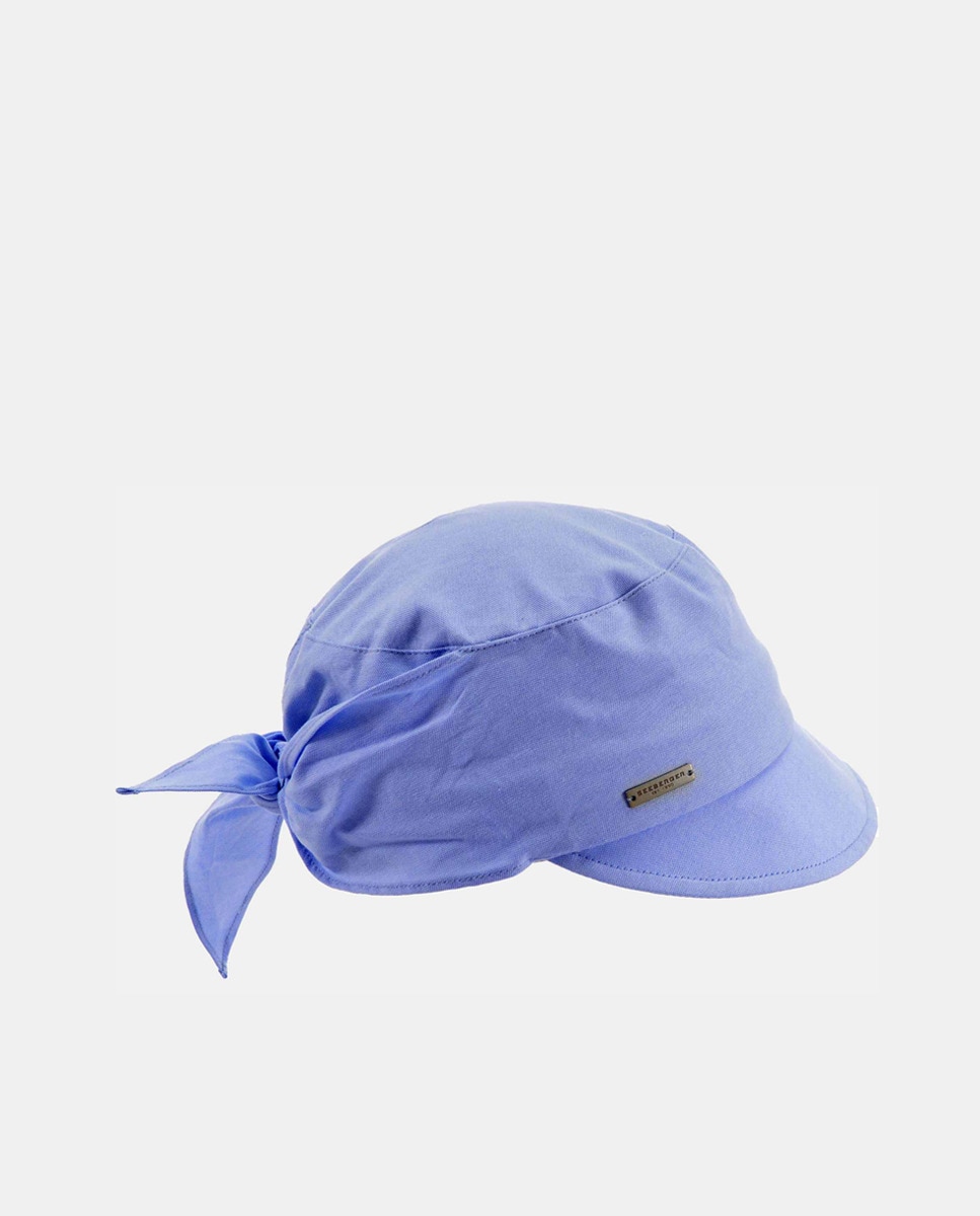 Boné com Laço Traseiro e em Tecido Chambray - Azul-Claro Azul-claro-1