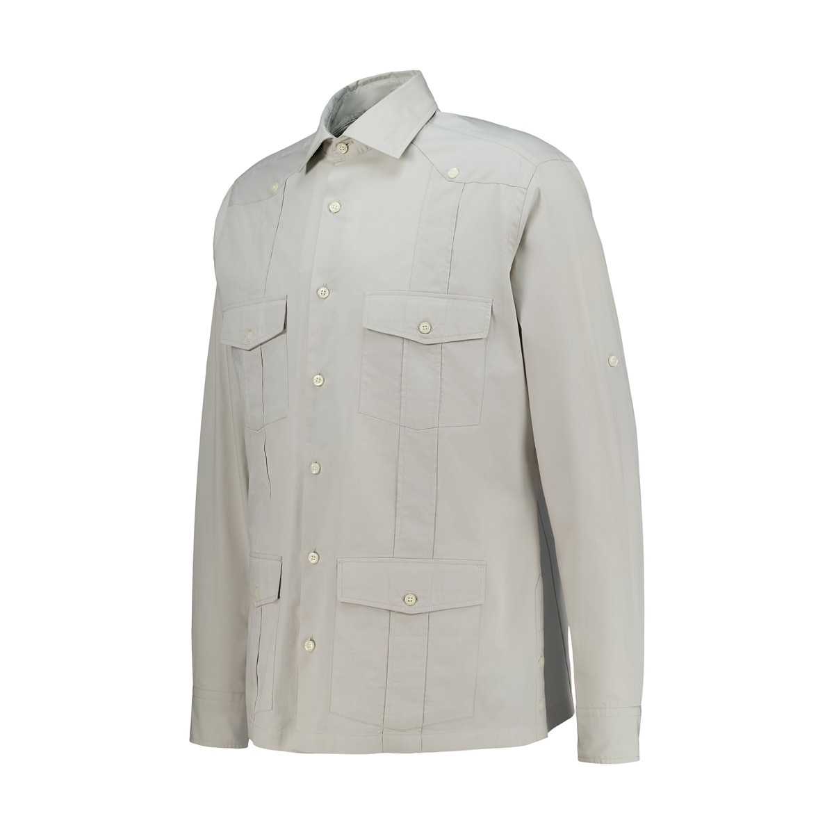 Camisa Guayabera de Algodão de Homem Bege-4