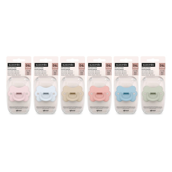 Butterfly Schnuller ganz aus Silikon in Größe 0-6 Karton 1 Einheit verschiedene Farben, Sortiment nach Bestand