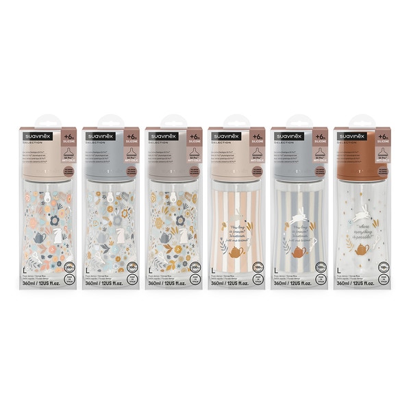 Fläschchen mit physiologischem Sauger SX Pro aus Silikon langsamer Trinkfluss 6+ Monate Karton 1 Einheit 360 ml verschiedene Designs, Sortiment nach Bestand