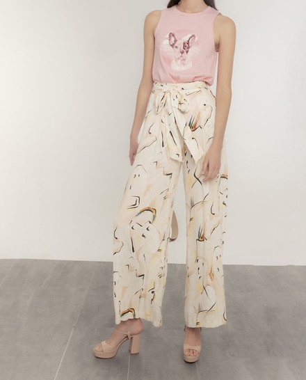 Pantalón ancho de mujer fluido con pliegue estampado — oferta en Primeriti