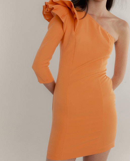 Imagen 0 de Vestido mini volante hombro asimetrico