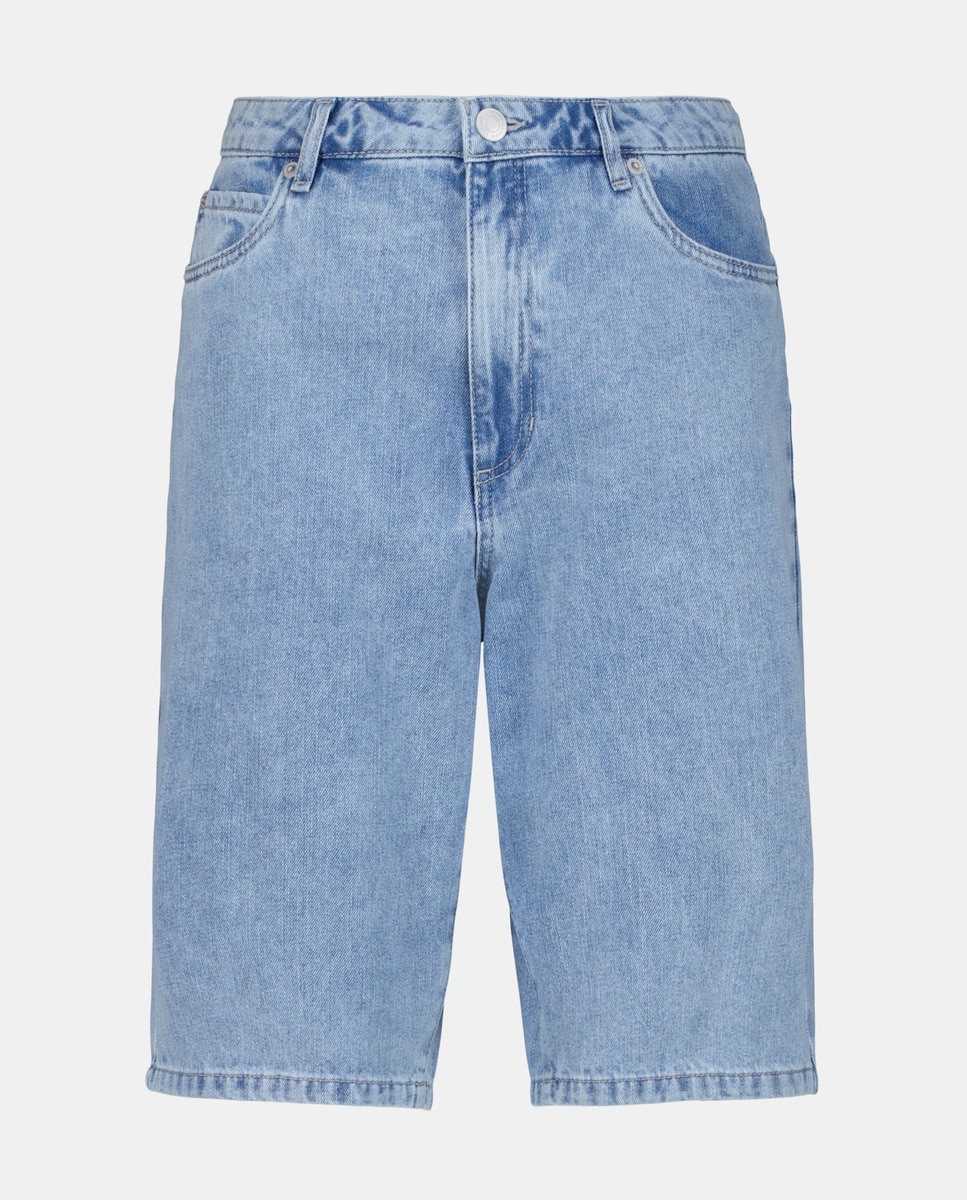 Bermudas Lisas de Algodão Cerúleo-4