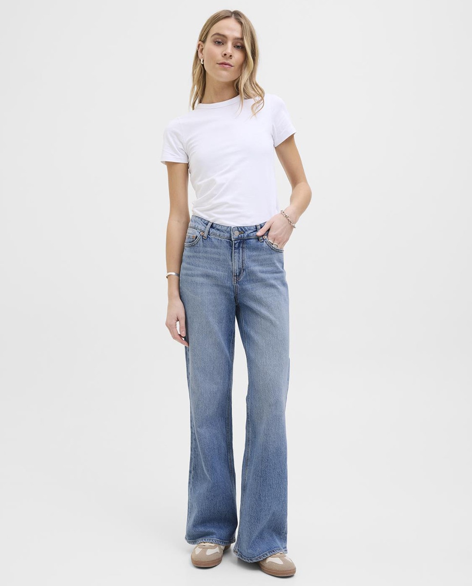 Jeans de Cintura Média Azul-1