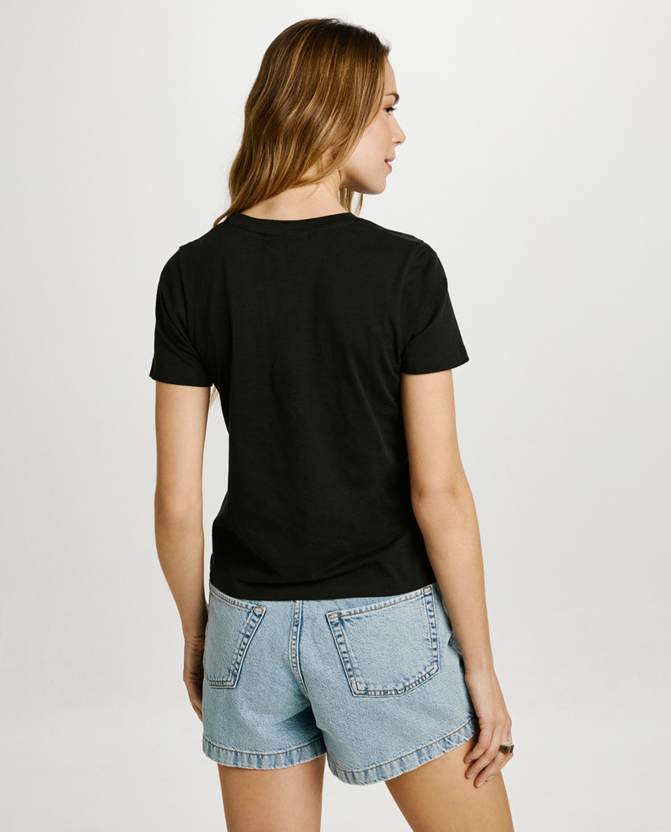 T-shirt de mulher com manga curta Preto-2