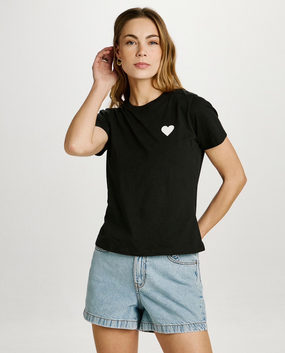 T-shirt de mulher com manga curta Preto-1