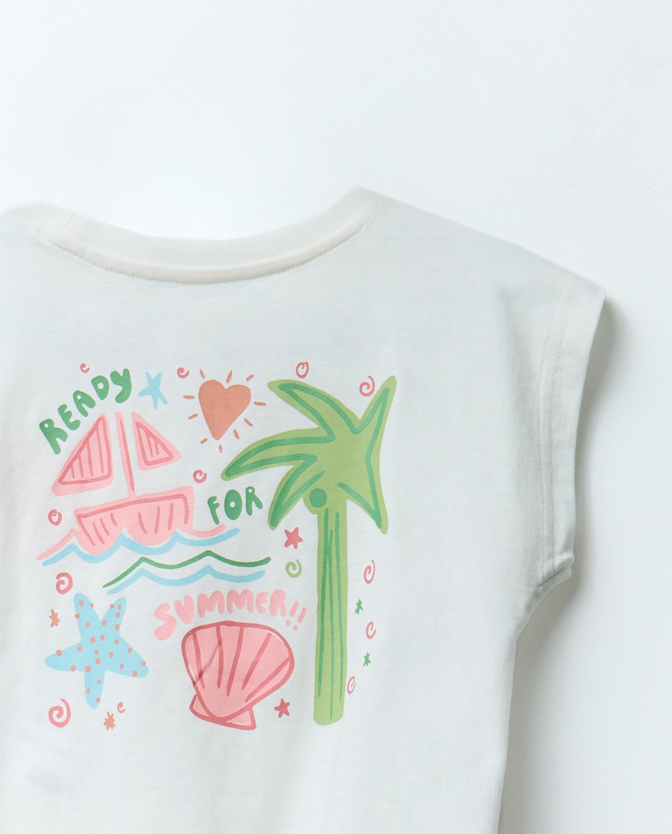 T-shirt com Nó e Estampado Cru-5