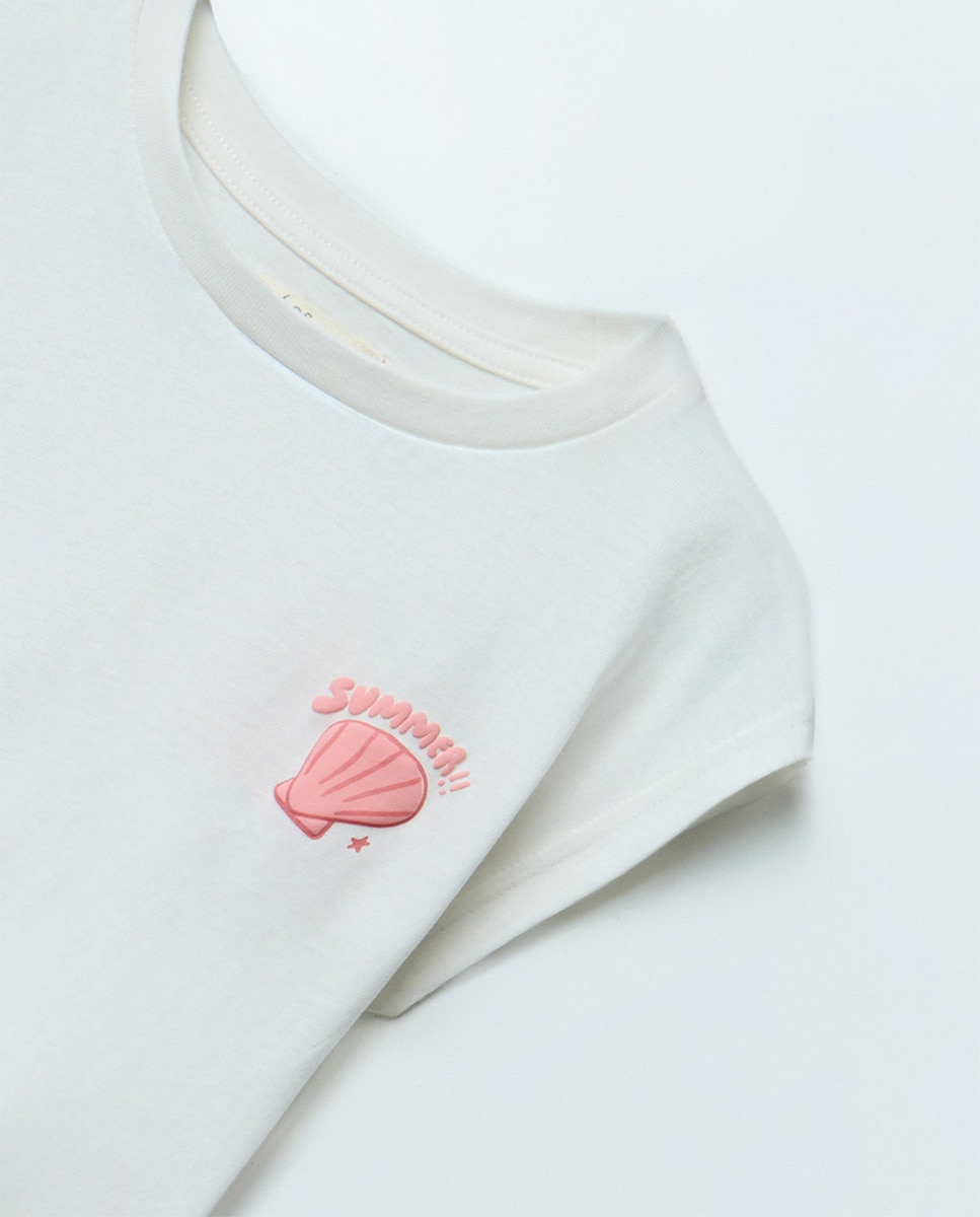 T-shirt com Nó e Estampado Cru-3