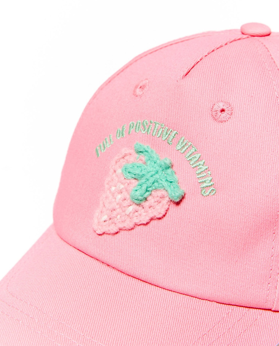 Boné de Crochet com Morango Rosa-2