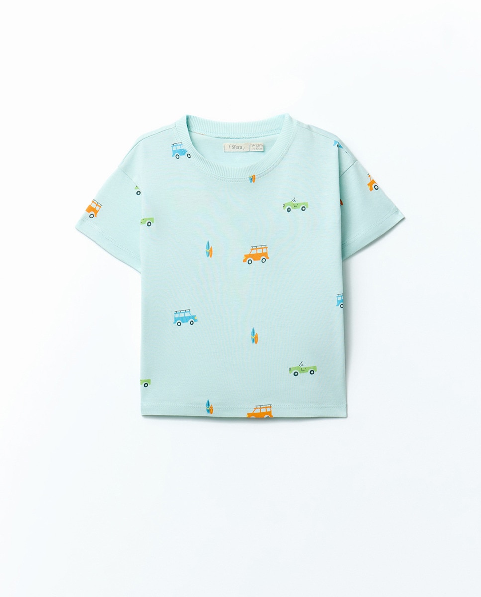 T-shirt com Carros Verde-claro-1