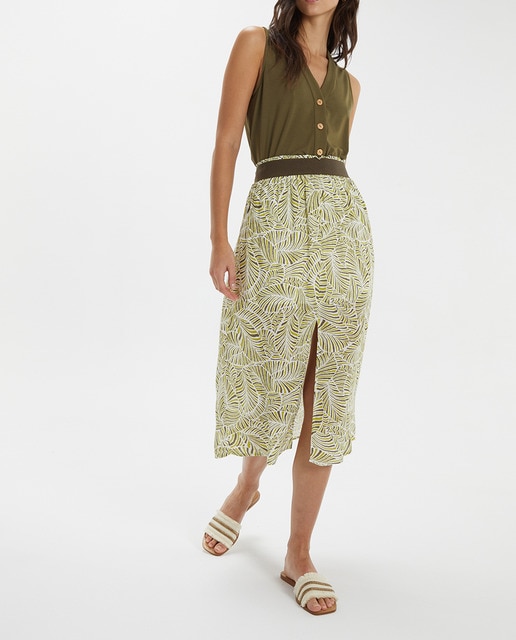 Imagen 0 de Falda midi, estampada y con goma contrastada de adorno en la cintura