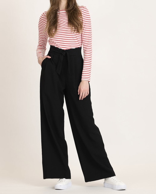 Imagen 0 de Pantalón de mujer de cintura alta tipo traje con cinturón de tejido con lazo ajustable