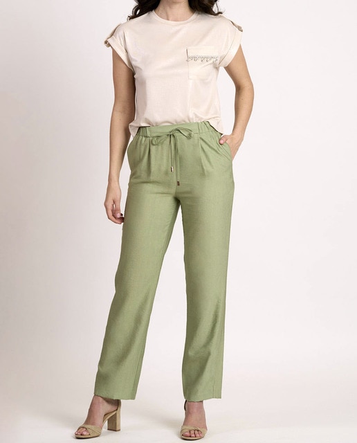 Imagen 0 de Pantalón de mujer satinado con goma en la cintura y lazo ajustable