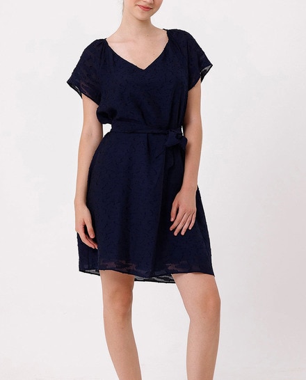 Vestido de mujer manga corta con escote en V y lazo ajustable en la cintura — oferta en Primeriti