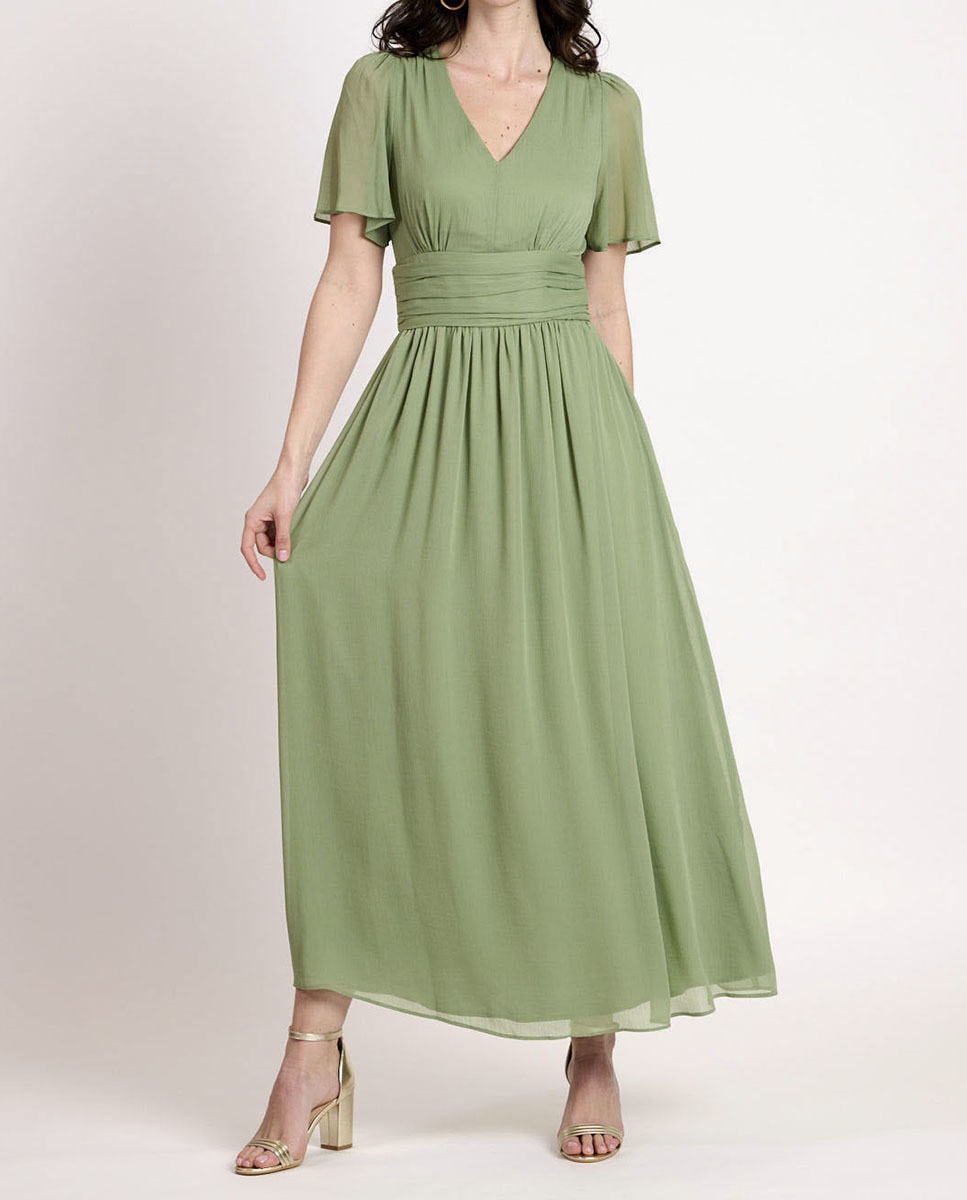 Imagen 0 de Vestido de mujer largo con manga corta farol semitransparente
