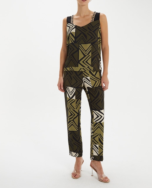 Imagen 0 de Top estampado étnico de mujer con cinta de adorno en los tirantes