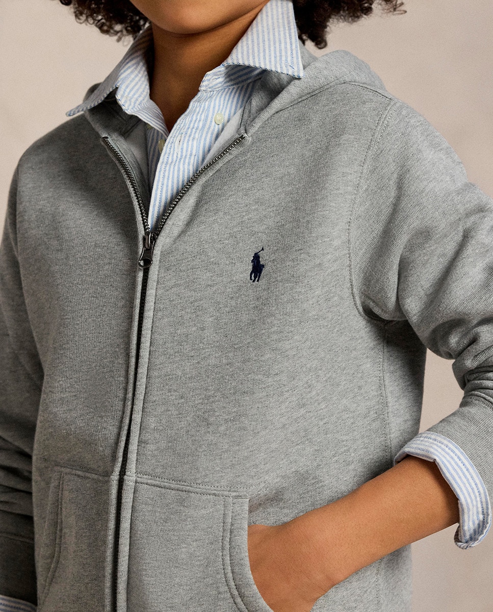 Sweatshirt com Capuz e Fecho de Correr Cinzento-2