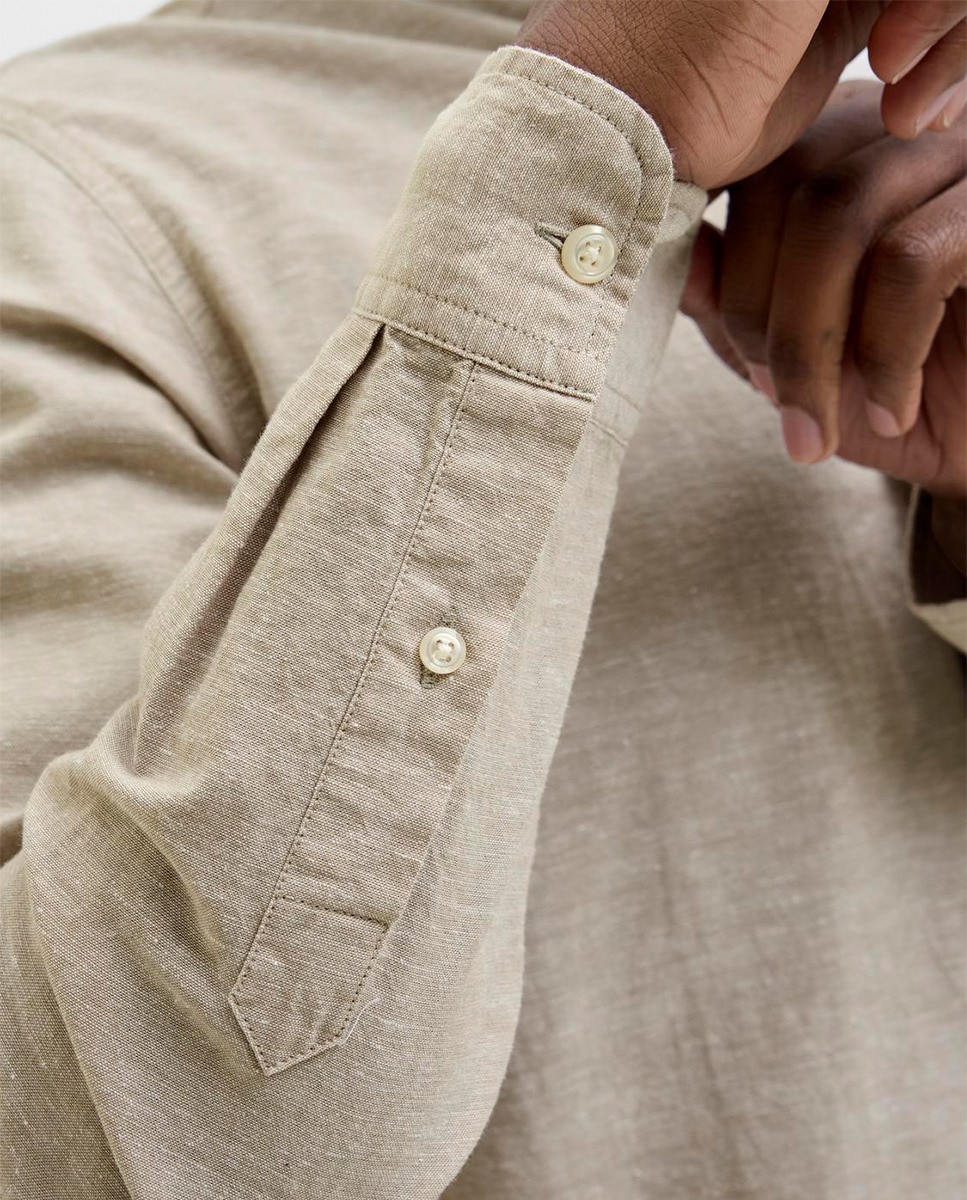 Camisa de Manga Comprida com Corte Slim Bege-5
