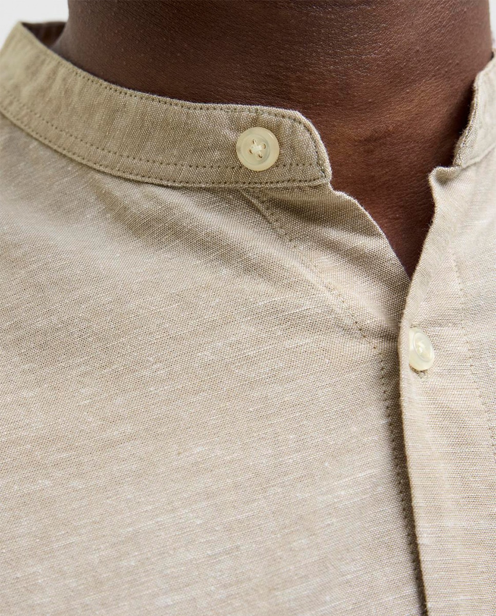 Camisa de Manga Comprida com Corte Slim Bege-4
