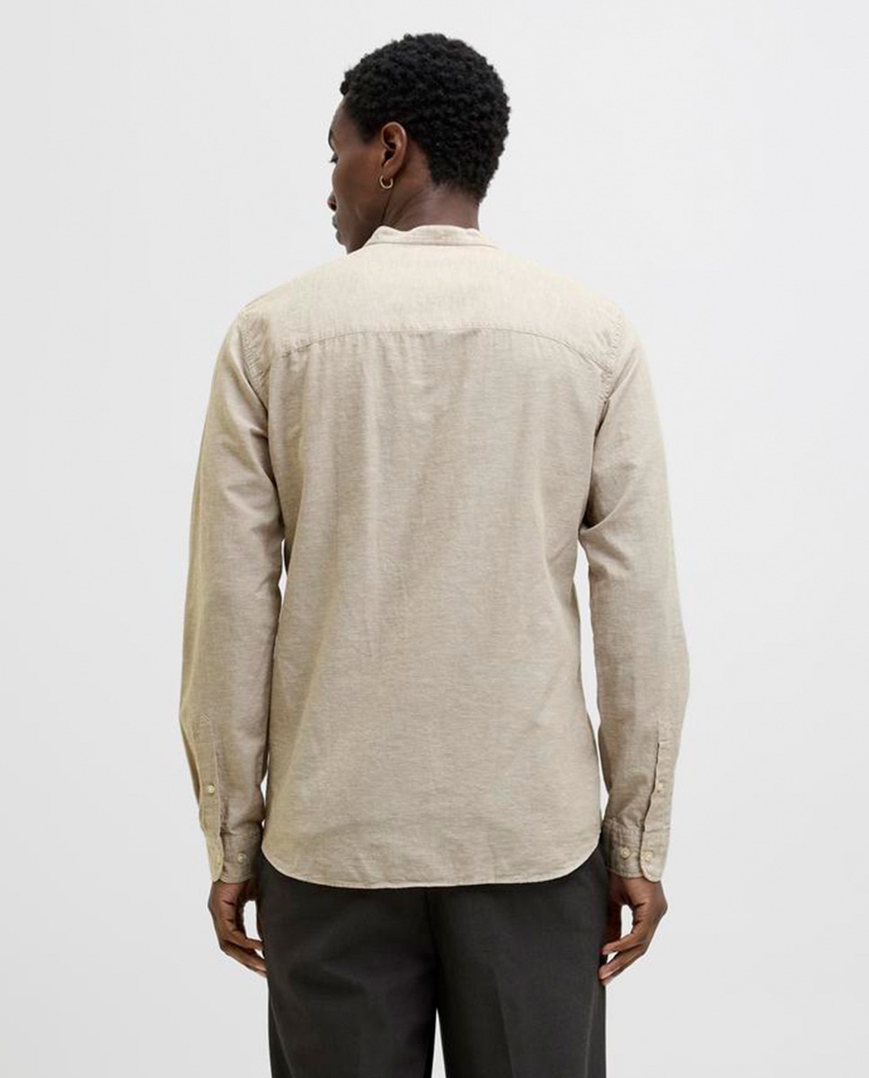 Camisa de Manga Comprida com Corte Slim Bege-2