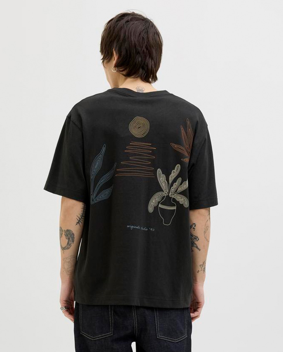 T-shirt de Manga Curta e Desenho Traseiro Preto-2