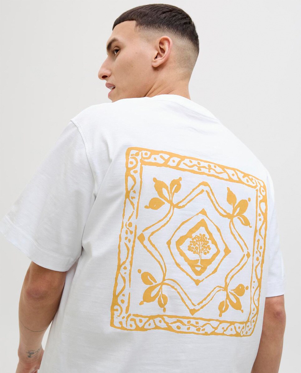 T-shirt de Manga Curta e Desenho Traseiro Branco-3