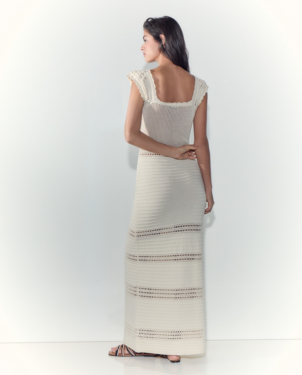 Vestido Rendilhado com Decote Quadrado 120 Cru-6