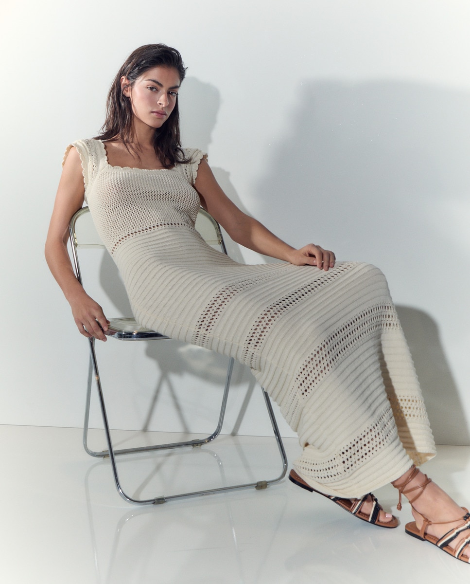 Vestido Rendilhado com Decote Quadrado 120 Cru-2