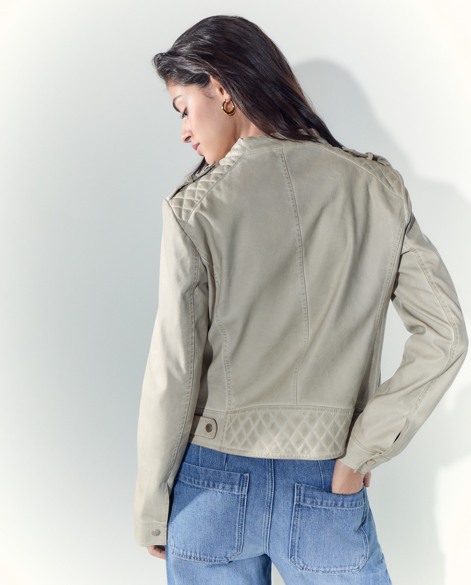 Blusão biker com efeito de pele Branco-marfim-3
