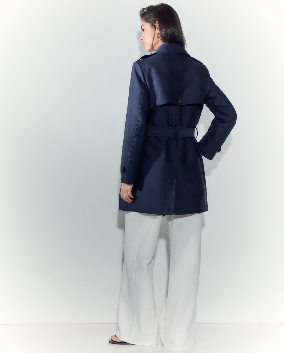 Gabardine clássica com cinto Azul-marinho-3