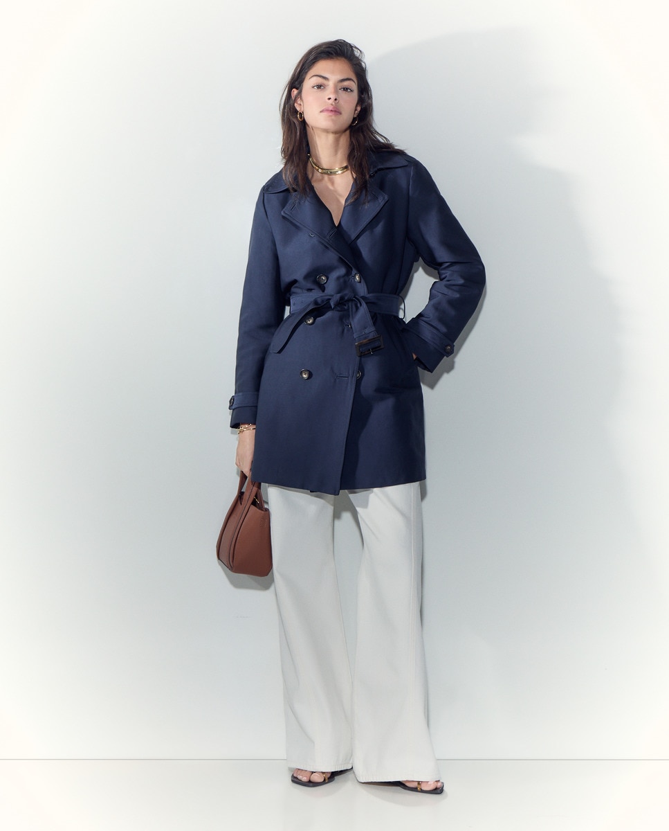 Gabardine clássica com cinto Azul-marinho-2