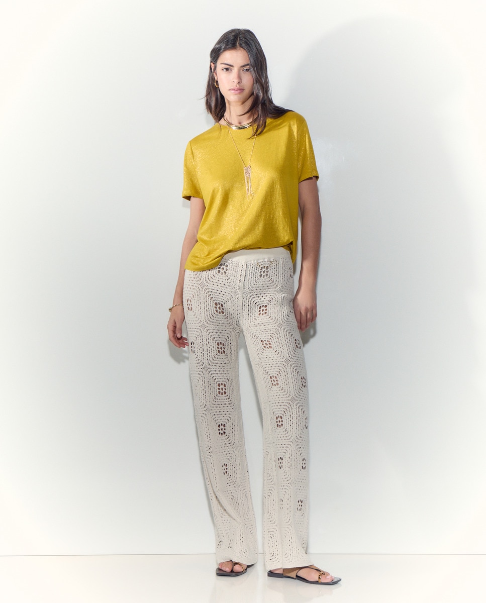 T-shirt de Linho com Decote Redondo 370 Ocre-2
