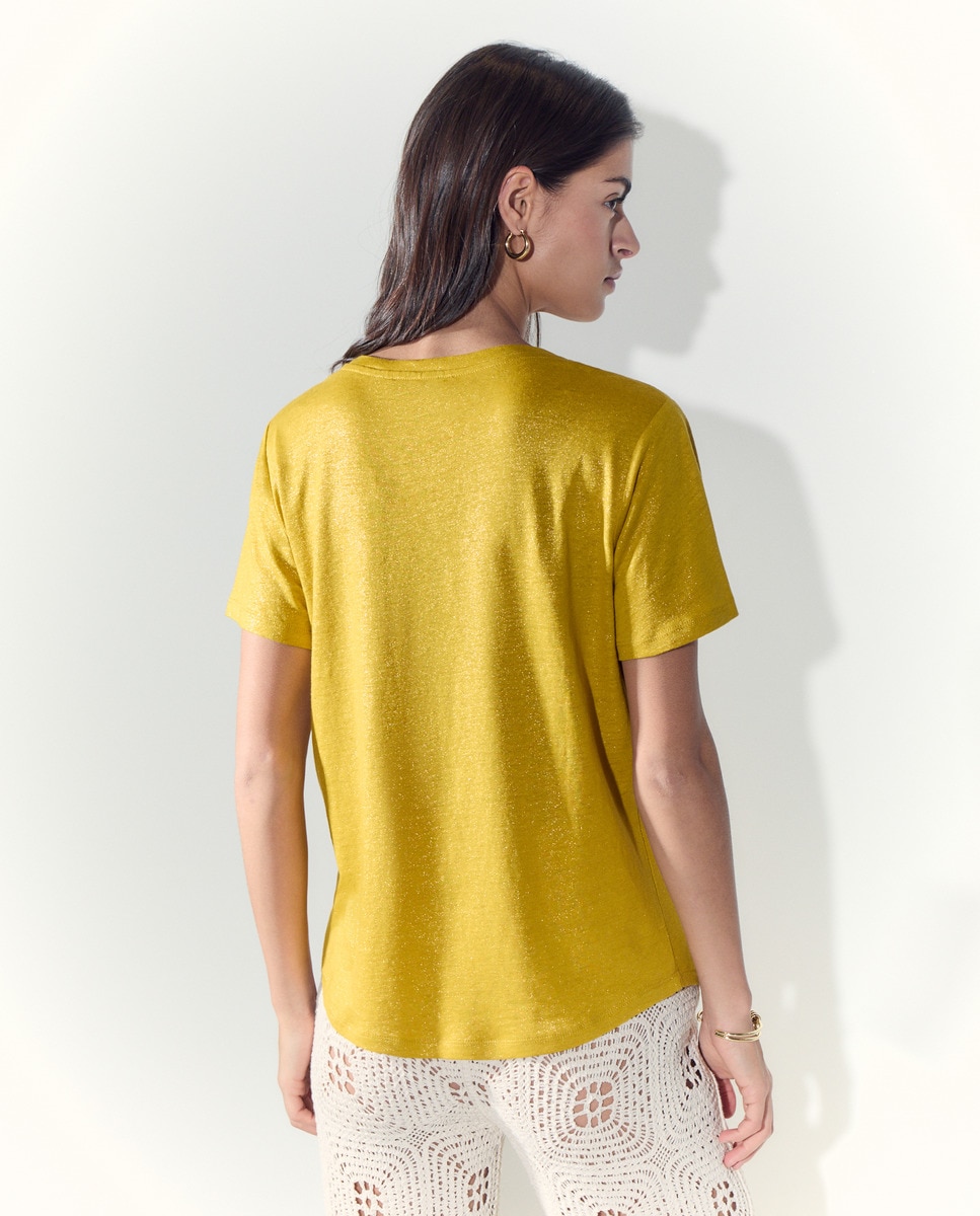 T-shirt de Linho com Decote Redondo 370 Ocre-3