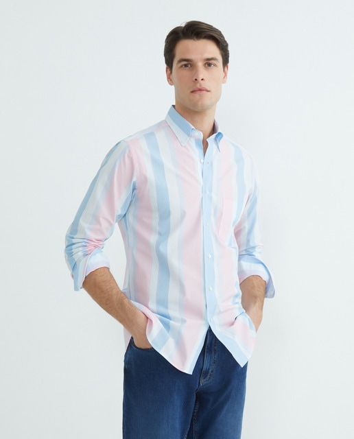 Imagem 0 de Camisa Casual às Riscas com Manga Comprida Tamanhos Grandes