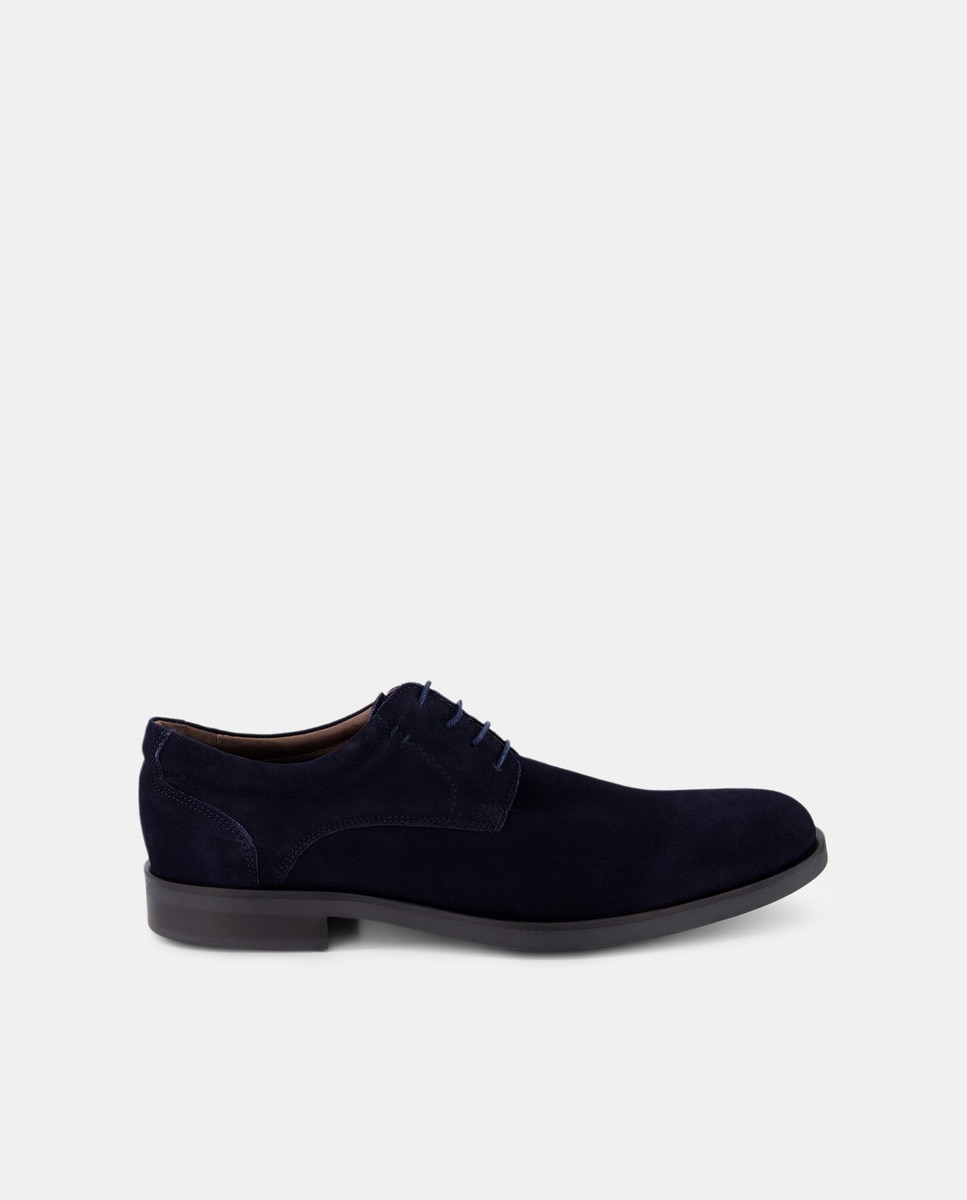 Sapatos de Atacadores com Pala Lisa, Sola de Borracha TR e em Nobuck Azul-escuro-1