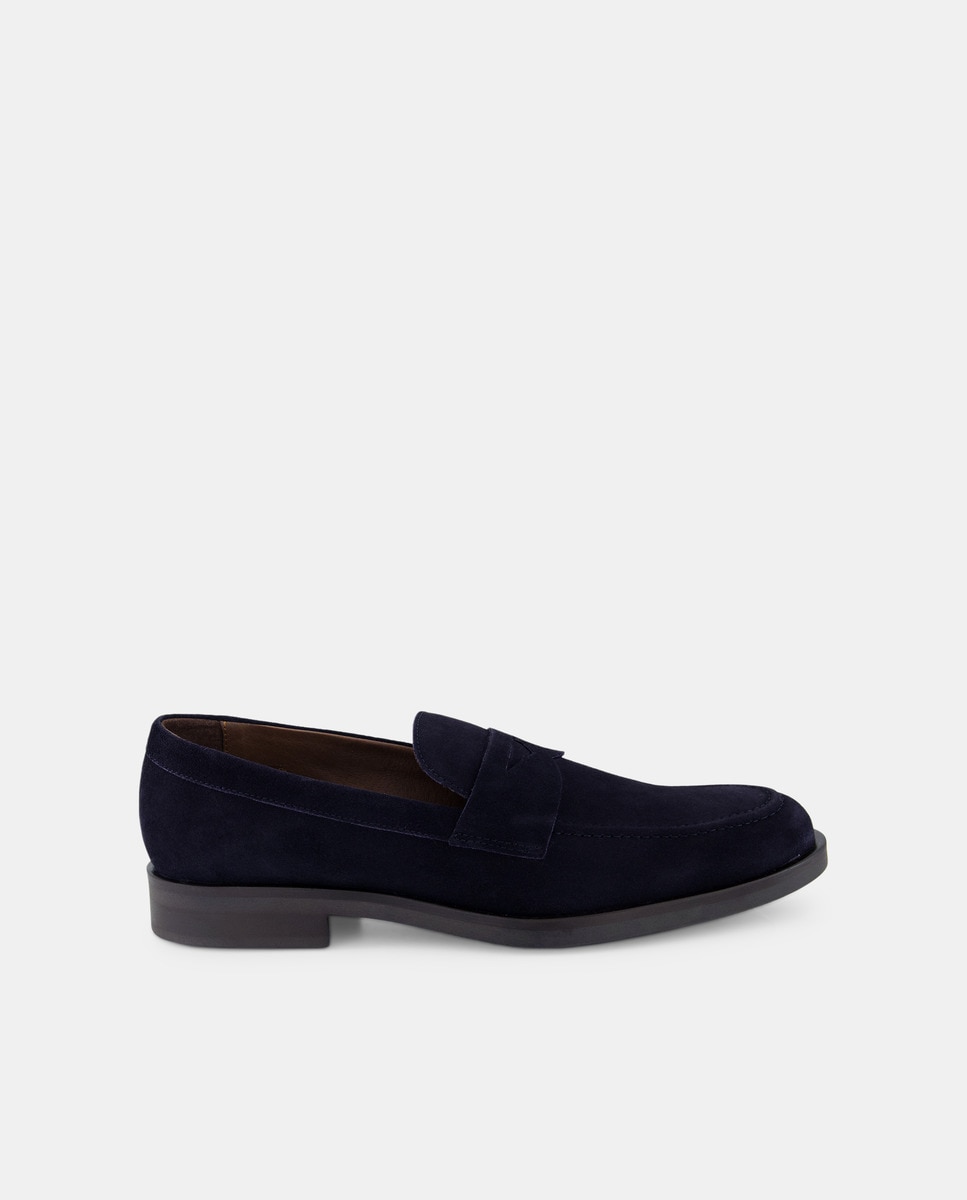Mocassins em Pele com Travessão Azul-escuro-1