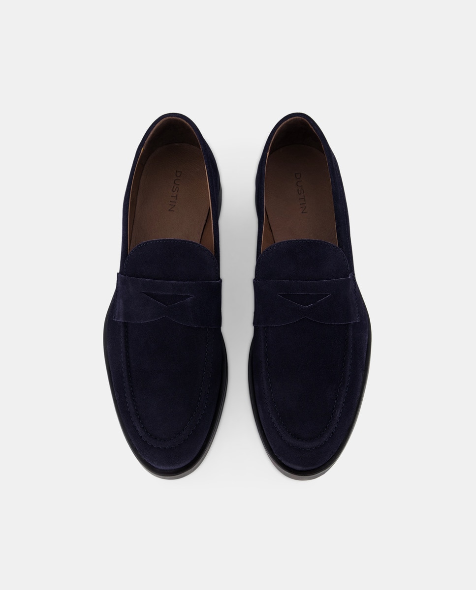 Mocassins em Pele com Travessão Azul-escuro-4