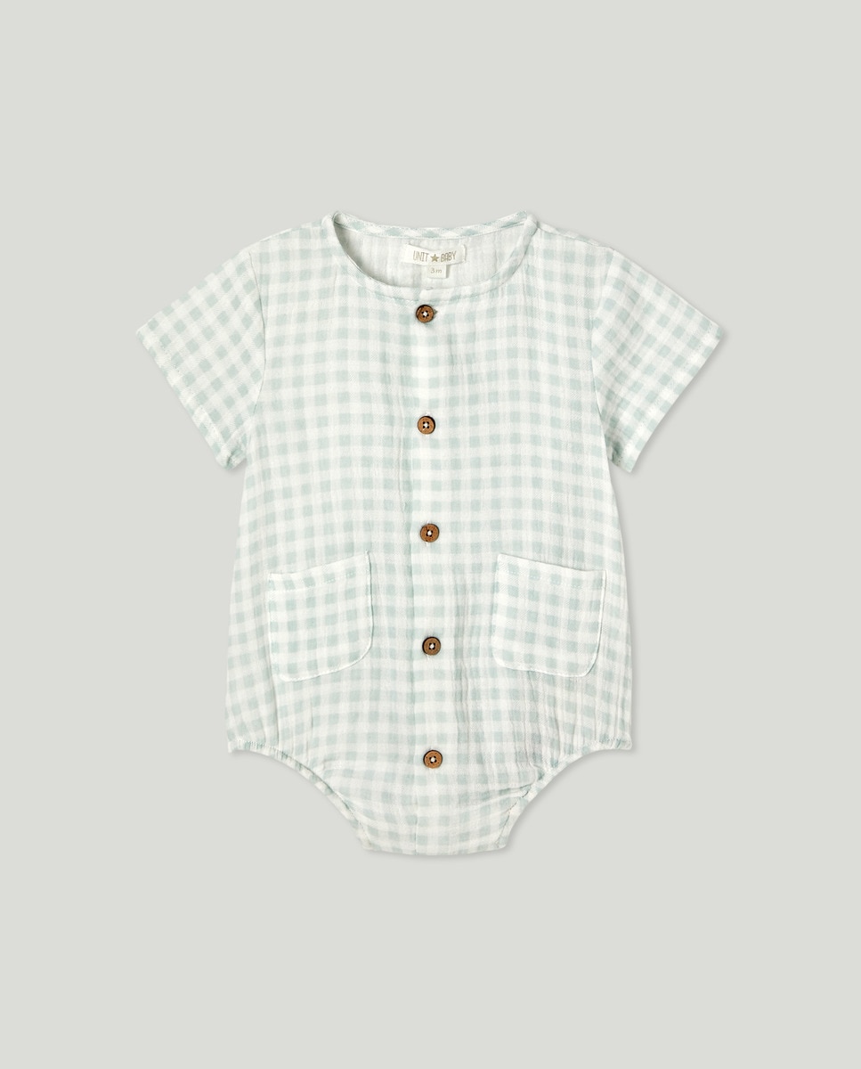 Pijama de bebé corto gasa vichy Blanco-1