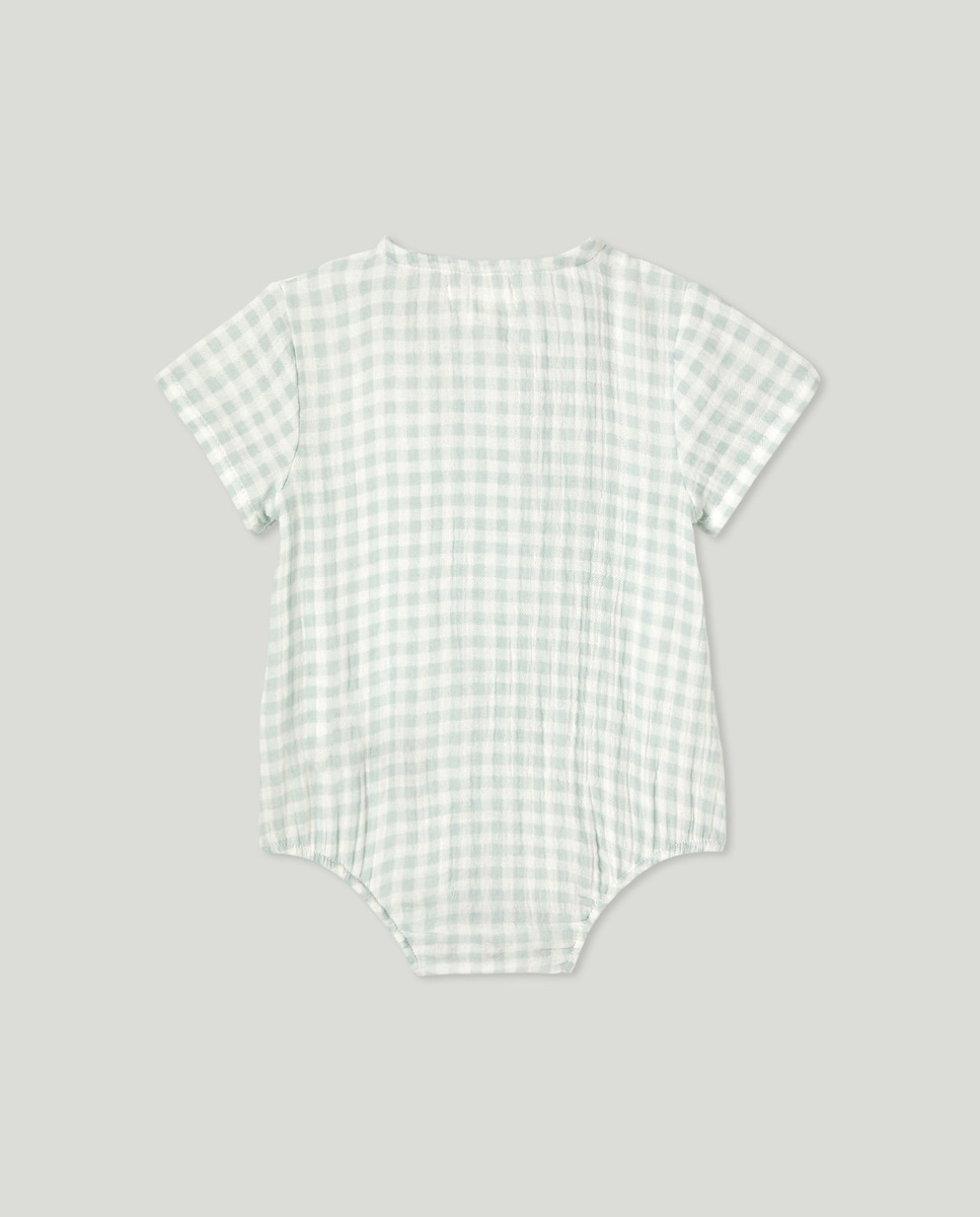 Pijama de bebé corto gasa vichy Blanco-2