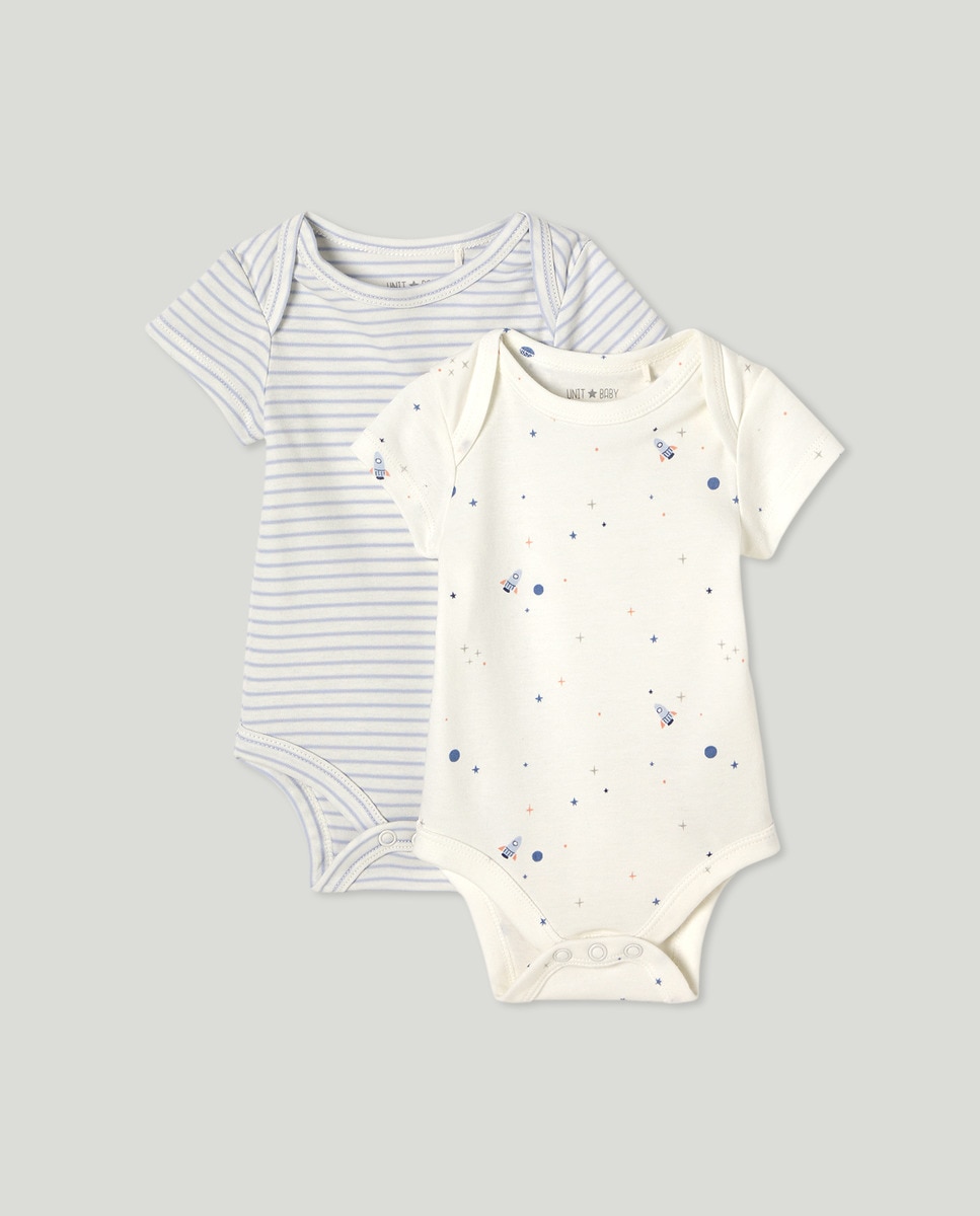 Pack 2 bodies cortos estampados de bebé Crudo-1