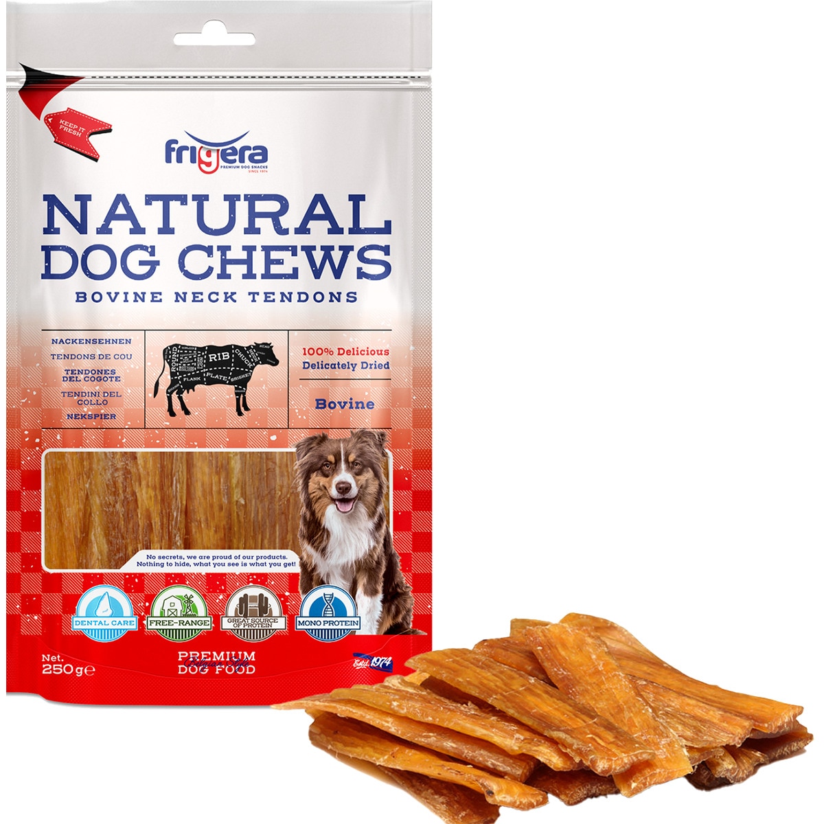 Snack Natural para Cão Tendão Pés de Vaca embalagem 250 g