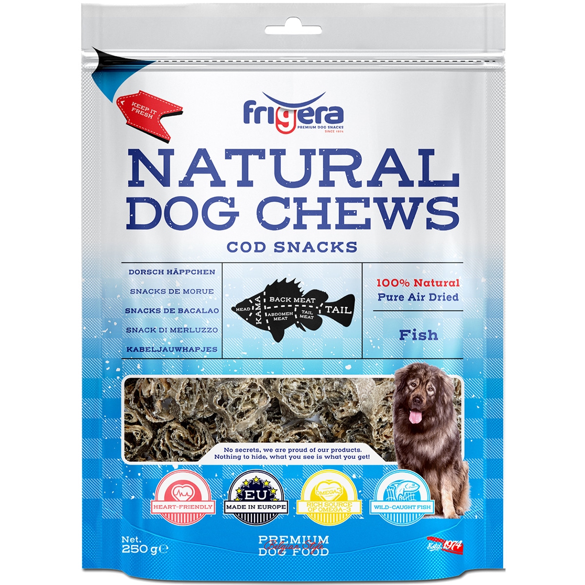 Snack Natural para Cão Bacalhau embalagem 250 g