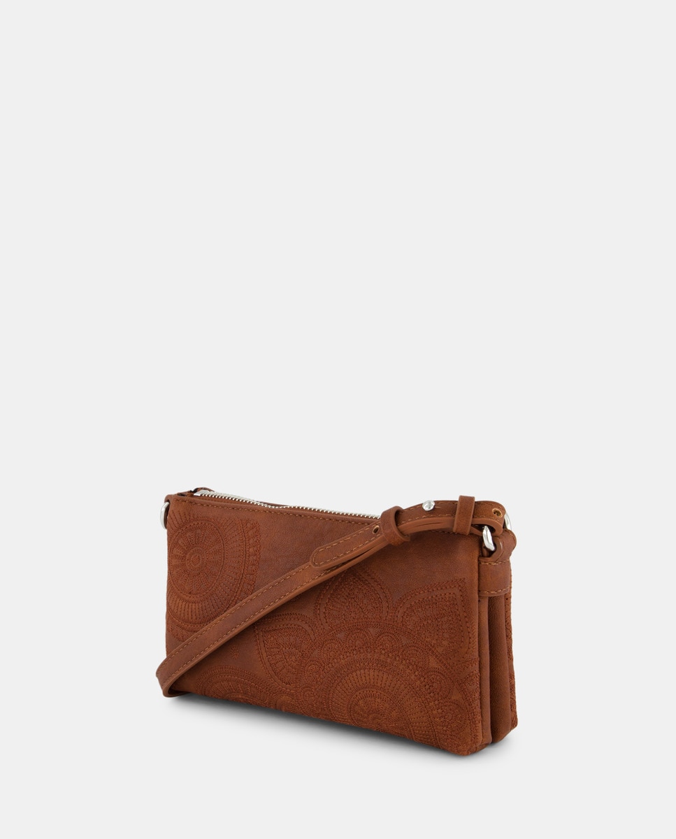 Porta-Moedas com Bordado Floral Camel-2