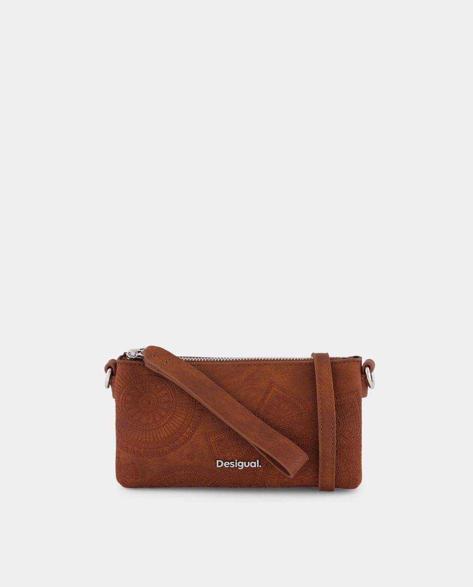 Porta-Moedas com Bordado Floral Camel-1