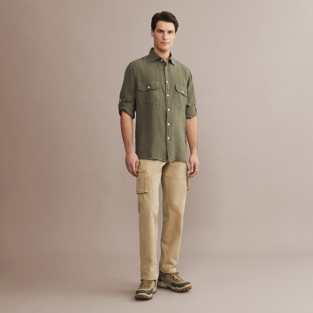 Camisa de Linho de Homem com Lavagem Verde-escuro-3