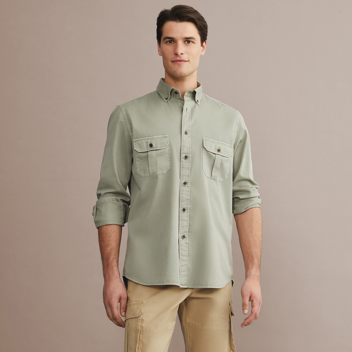 Camisa Estilo Safari de Homem Verde-3