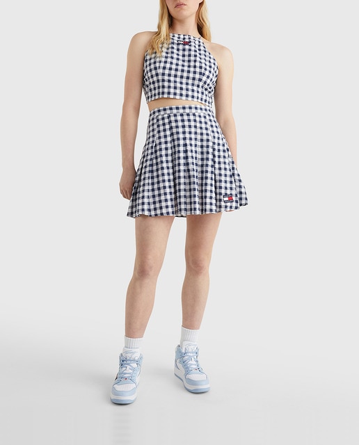 Imagen 0 de Falda de estampado gingham largo mini plisada