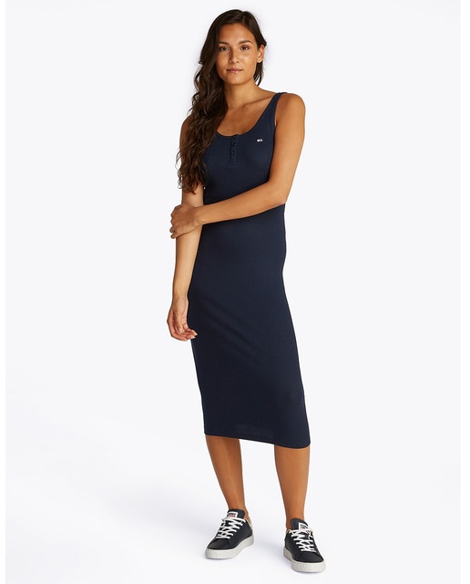 Imagem 0 de Vestido Comprido Canelado com Alças e Logótipo Bordado