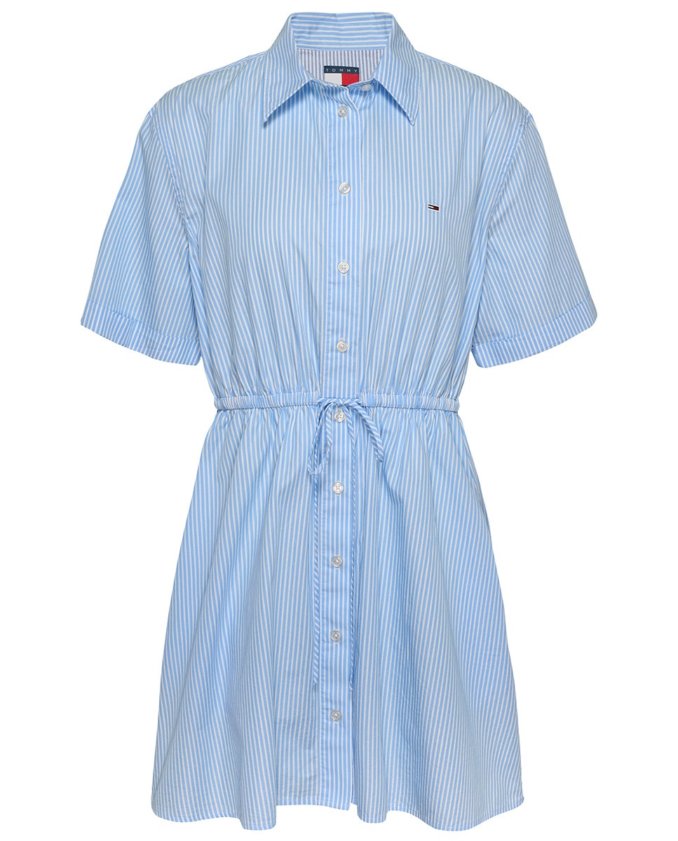 Mini Vestido Tipo Camisa com Manga Curta e às Riscas Azul-claro-5