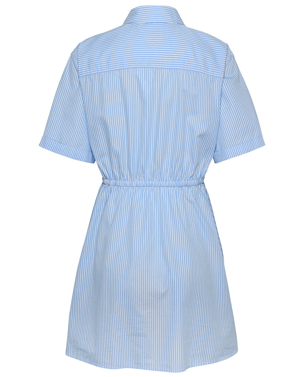 Mini Vestido Tipo Camisa com Manga Curta e às Riscas Azul-claro-6